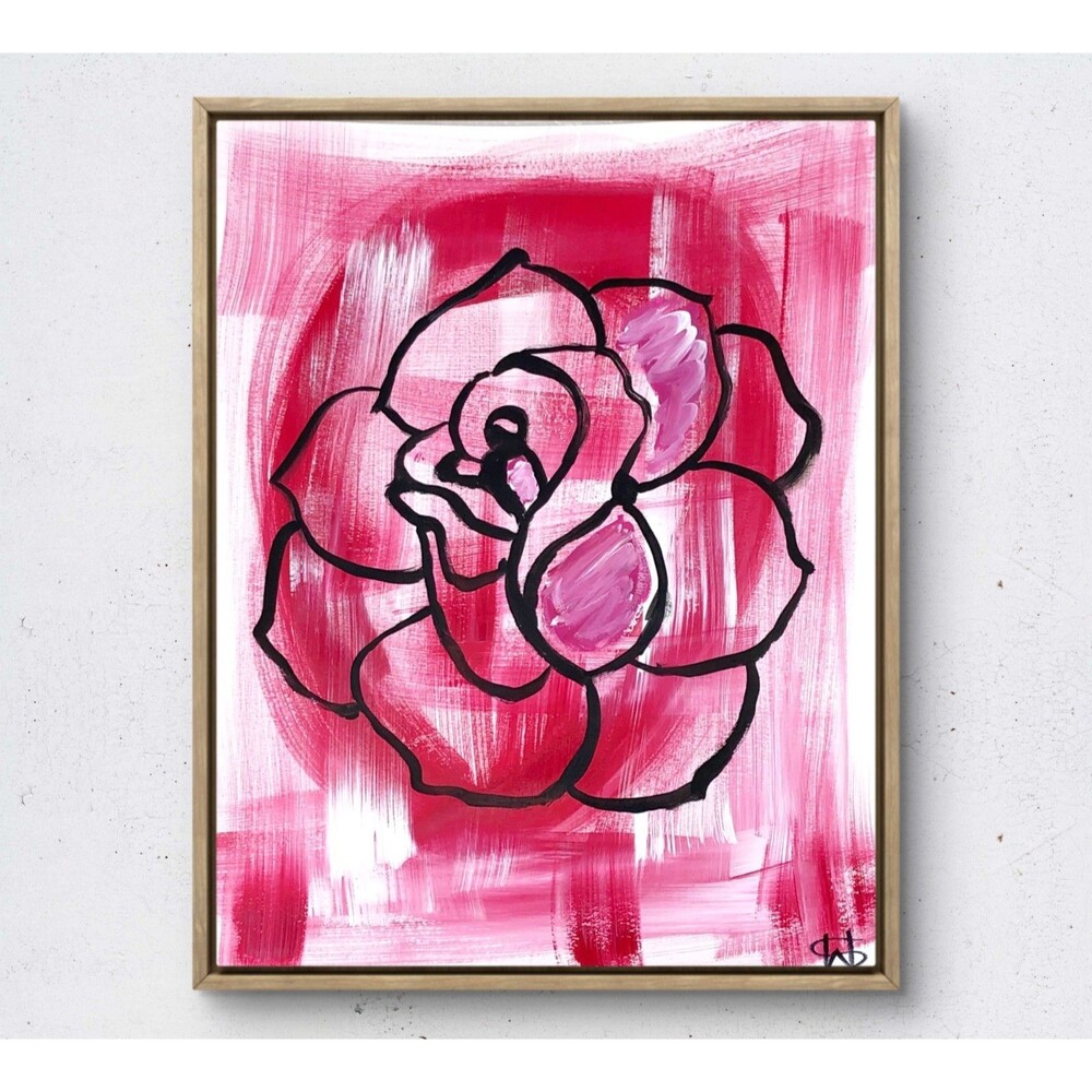 WS original red rose hand painted 14X11 heavy Gallery Paper colorful modern art